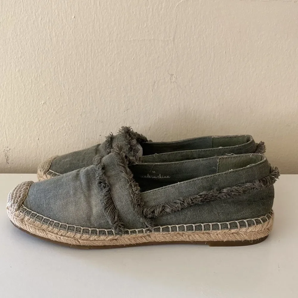 Joie Olive Green Fringe Espadrille Slip On Flats Size 38 US Size 7.5